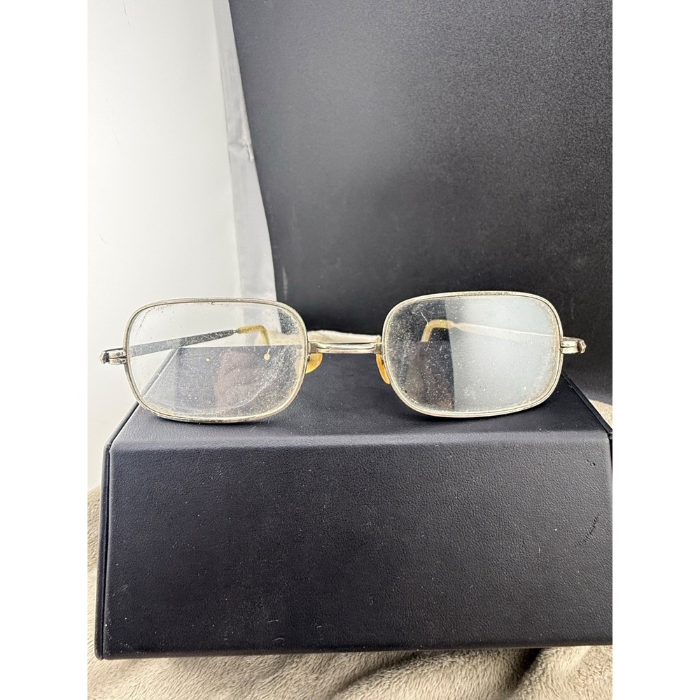 Vintage Estate Wire Frame Glasses Silver Rectangle Metal Wire Rim